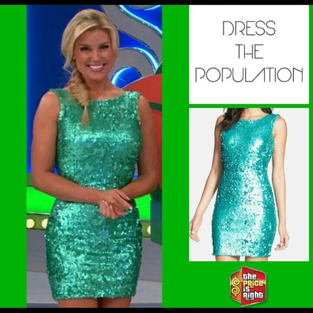 Dress the population green sequin dress xs